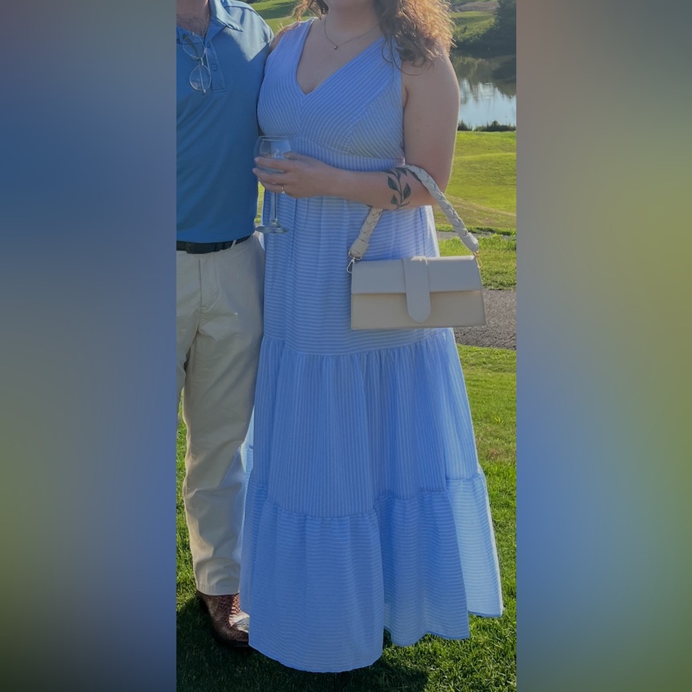 Taylor Light Blue Striped Sun Dress